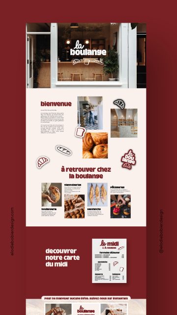Site internet one-page pour la boulangerie La Boulange.
Avoir un site internet regroupant les infos essentielles et présentées de manière claires et simples donne à votre marque une image professionnelle. Il assure votre présence en ligne, en complément de comptes réseaux sociaux, le tout permettant de convertir ;)

Pour votre futur site web, contactez-moi !
#website #sitevitrine #webdesign #webdesignfreelance