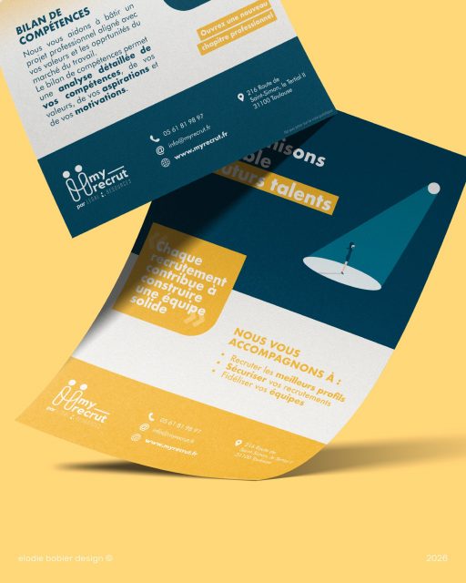 Flyers recto verso réalisés pour promouvoir les activités des services de Talent Management et de Bilan de compétences de @my_recrut , du cabinet @legalresources .

#flyersdesign #freelancetoulouse #graphisme