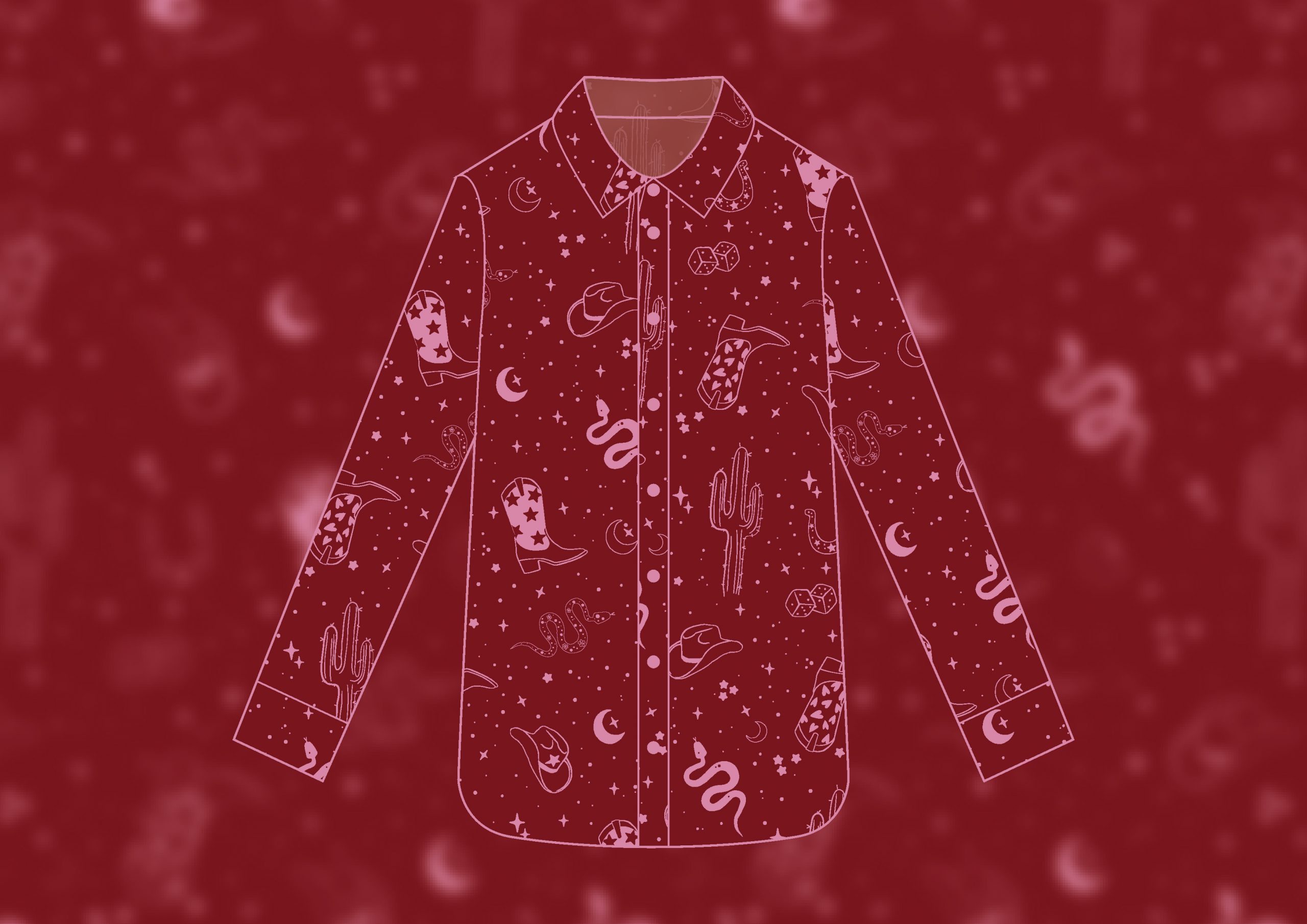 Imprimé textile motif cowboy réalisé pour une chemise prêt-à-porter femme